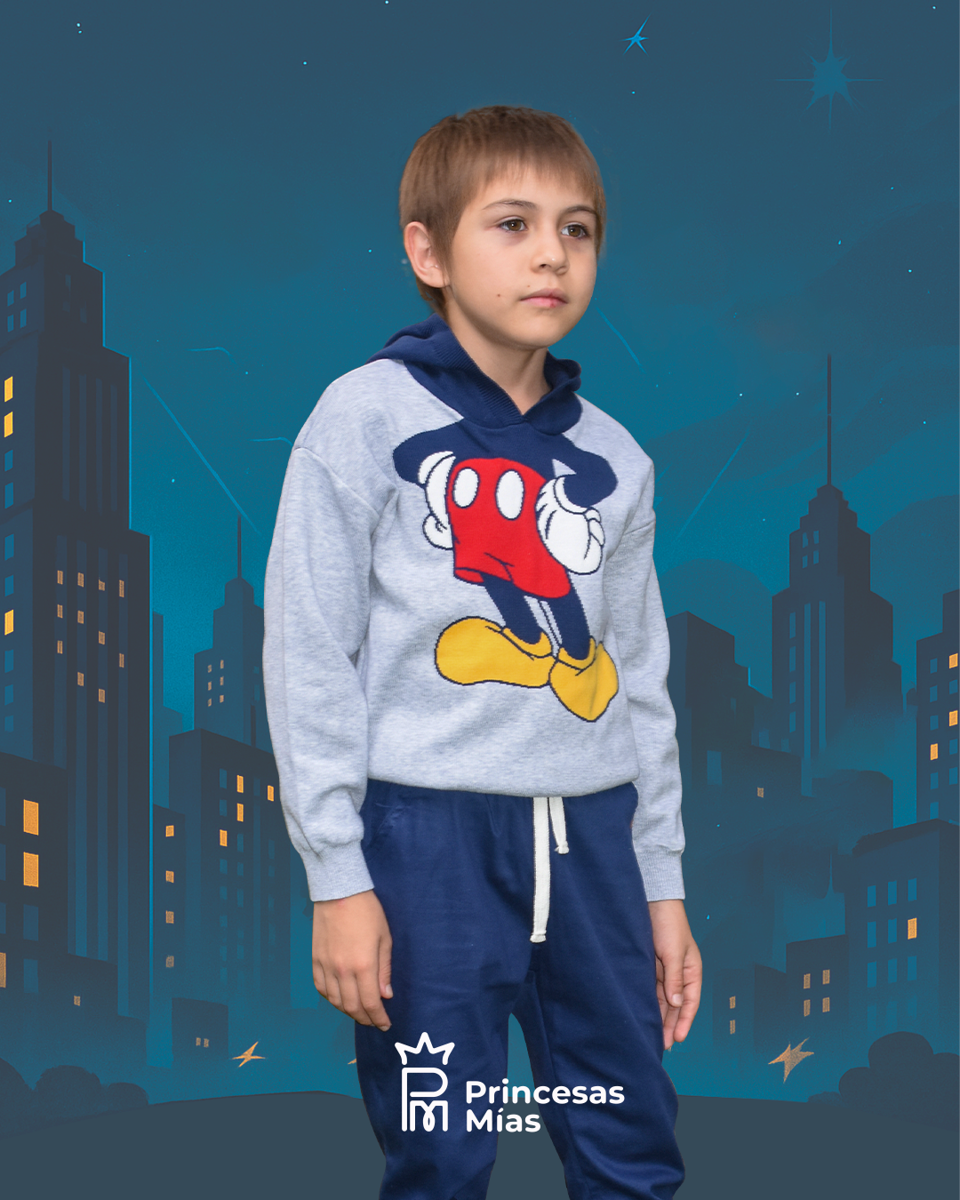 Suéter Infantil con Capucha - Diseño Mickey Estilo Urbano 1023