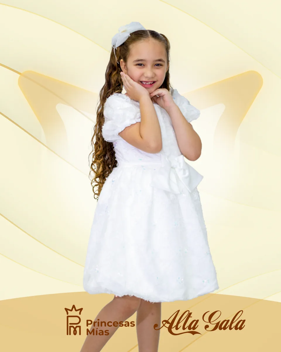 Vestido Blanco de Gala con Bordado y Lazo – Petit Cherie 22182