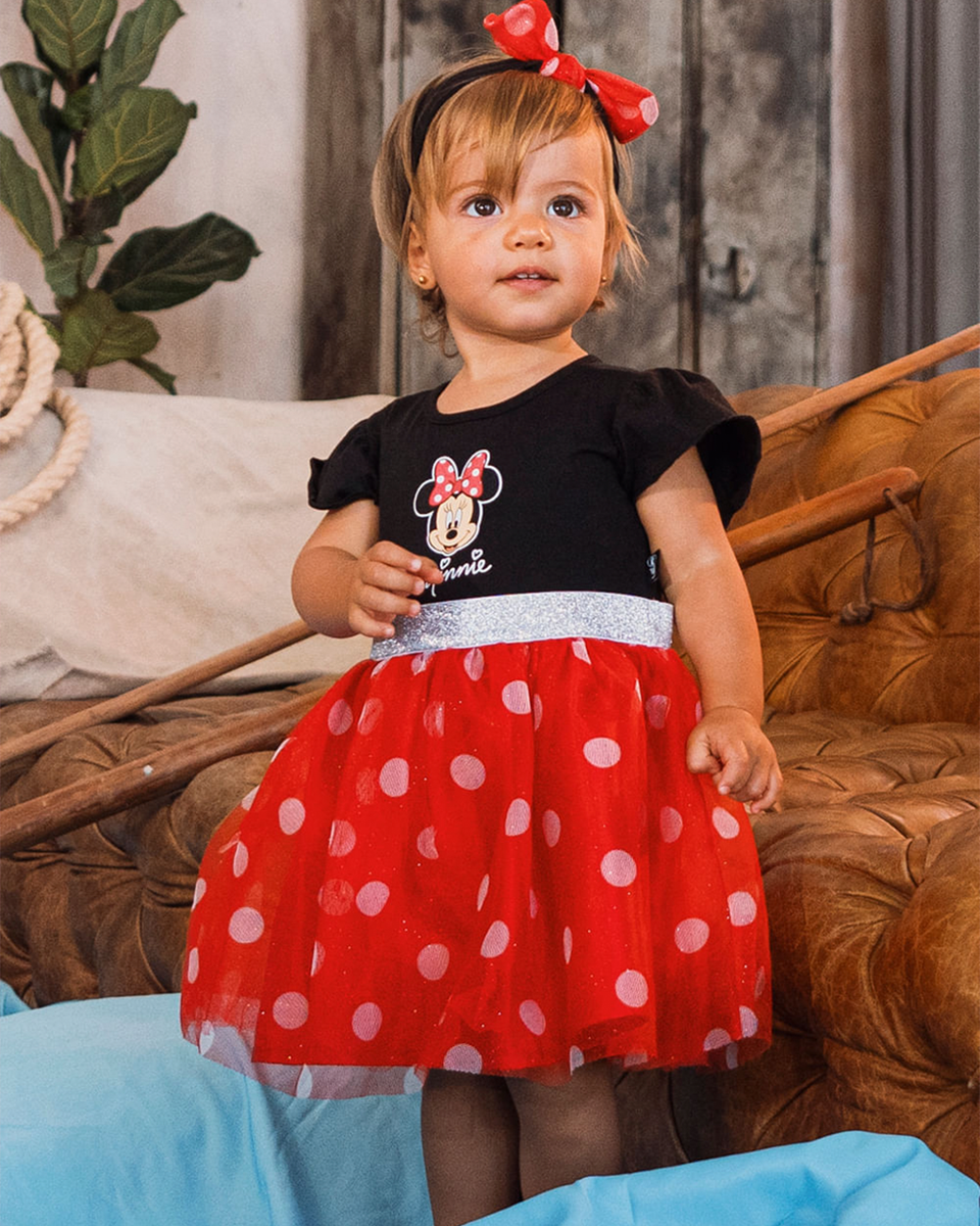 VESTIDO DE MINNIE MOUSE CON TULL NEGRO Y ROJO 95146