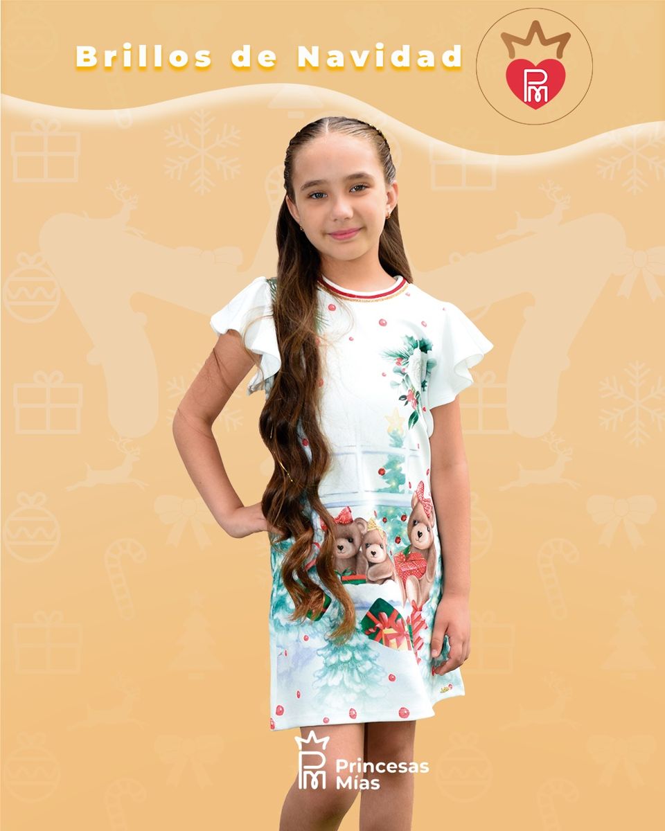 VESTIDO INFANTIL CON OSITOS, MANGA CORTA, KUKIÊ  52922