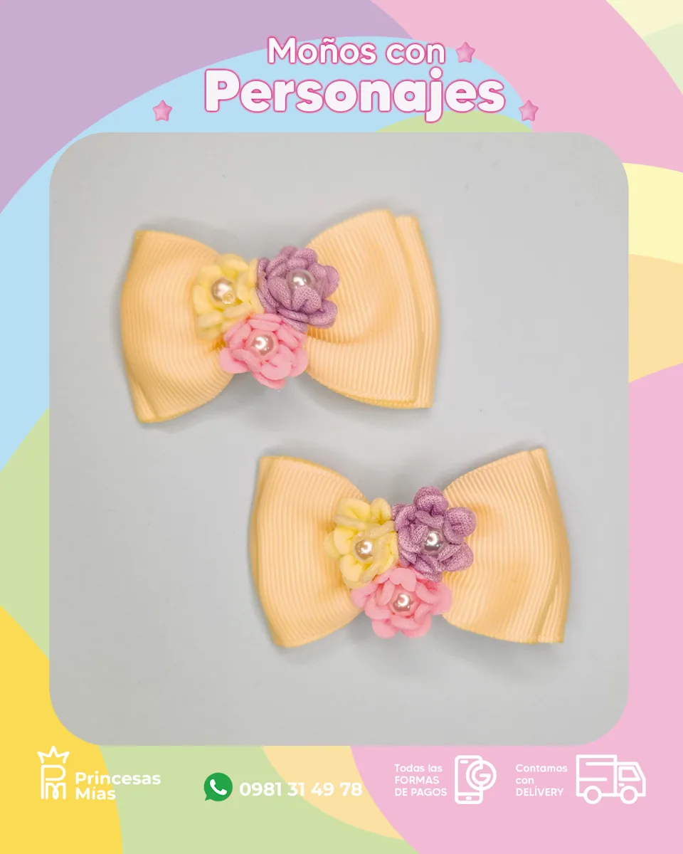 Dúo Moños Amarillo Pastel Florcitas 🌼🎀1400-3