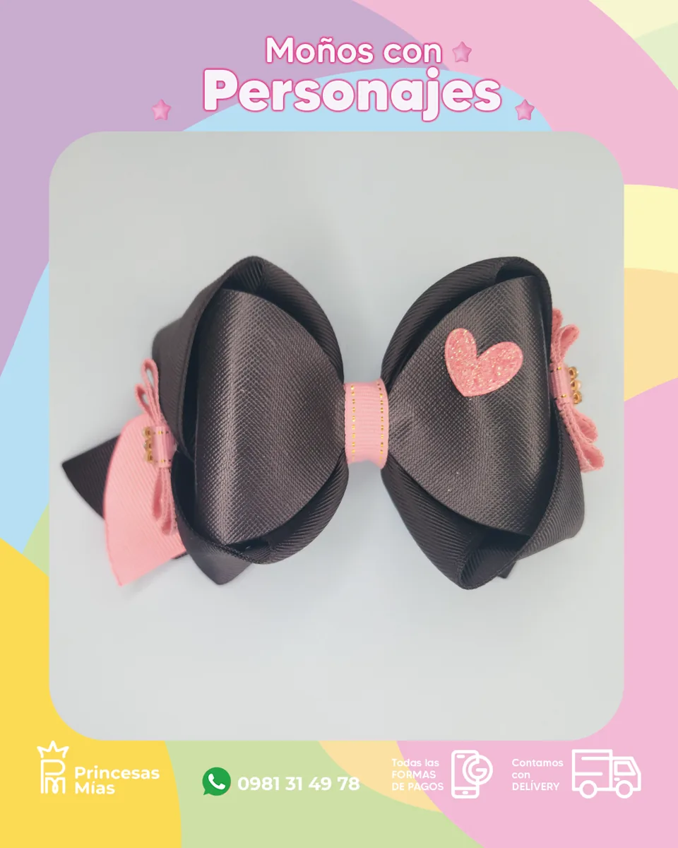 Moño negro 🖤 con detalles en rosa 🎀1200-2