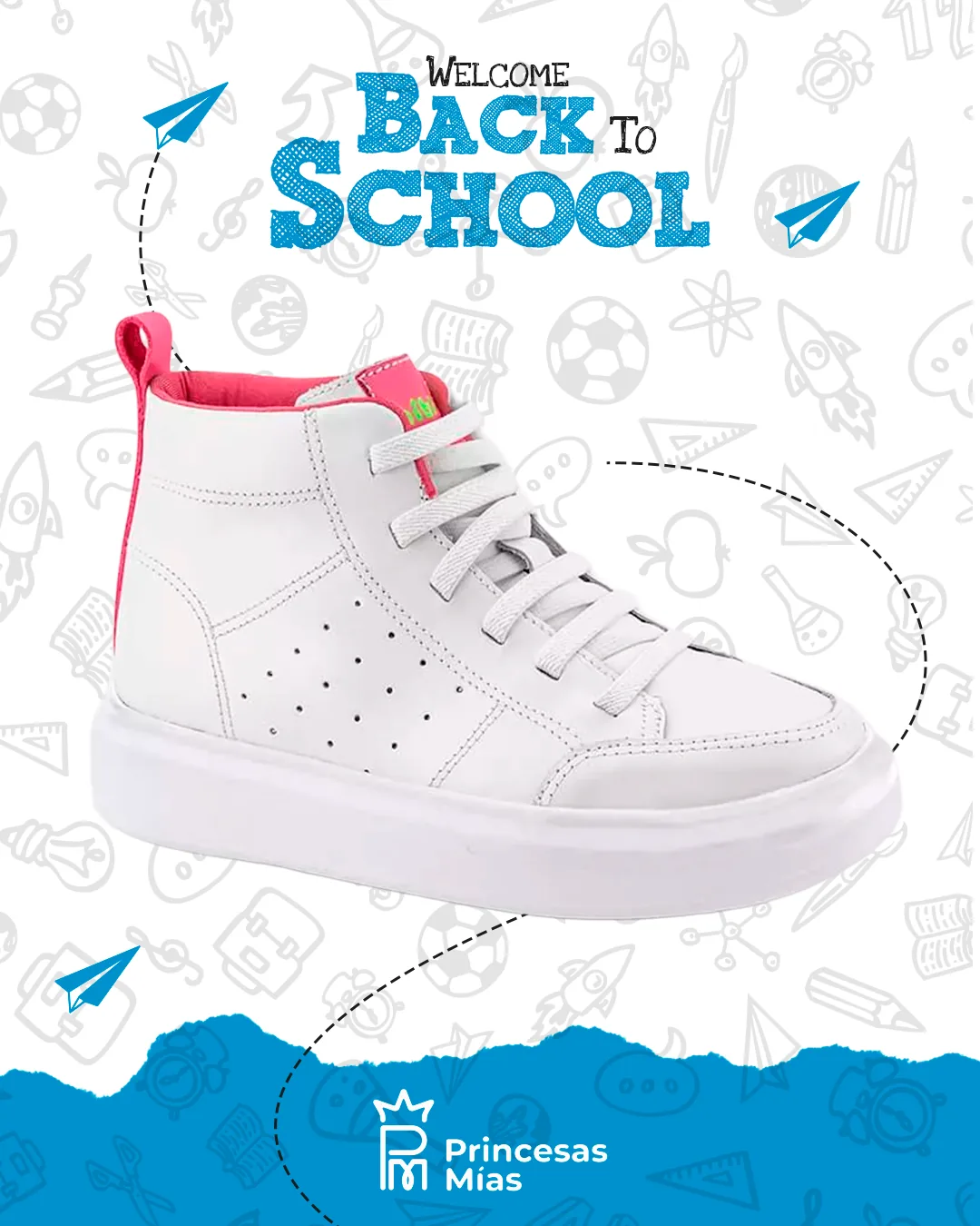 Bibi Glam Niña – Blanco con detalle fucsia (Ref. 1109244)