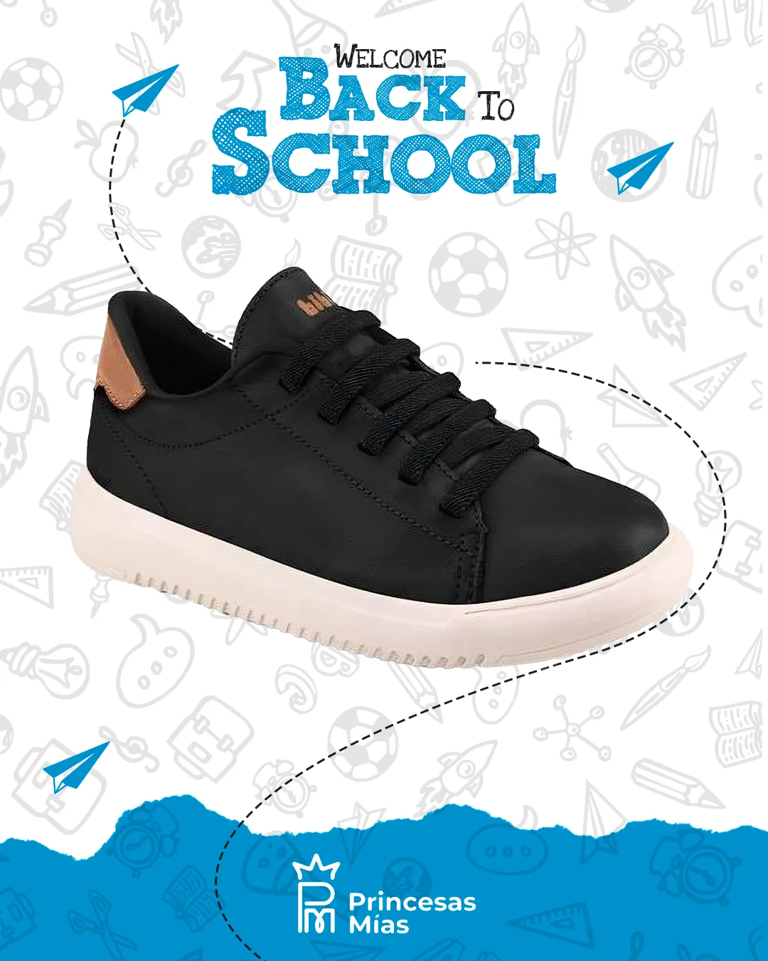 Tenis escolar Bibi – Negro con suela blanca (de cuero) 1192028