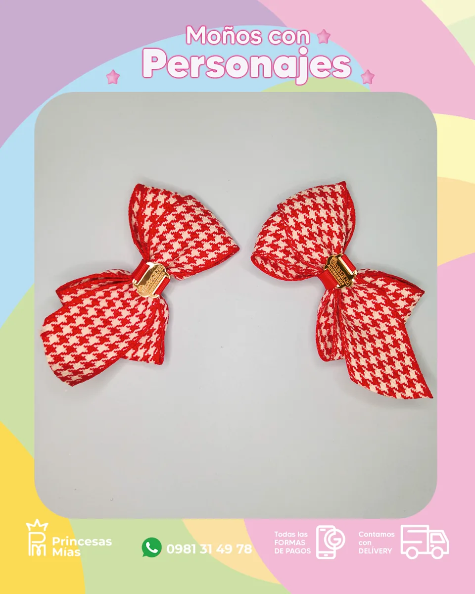 Dúo Moños Rojo “Pied de Poule” ❤️🎀1400-4